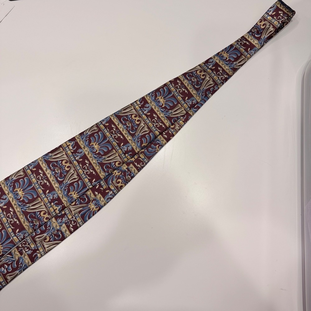 Metropolitan Museum of Art Silk Tie Burgundy Blue Gold Floral Scroll Pattern MMA - Picture 6 of 7
